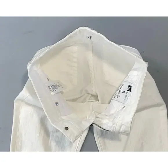 KUT From The Kloth Catherine Boyfriend Fray Stretch Denim Jeans. White, Size 0. - Picture 7 of 9